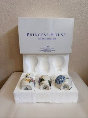 Princess House Vintage Garden 1474 Ceramic Oil Lamps Set of 3 NOS Floral w/ Box